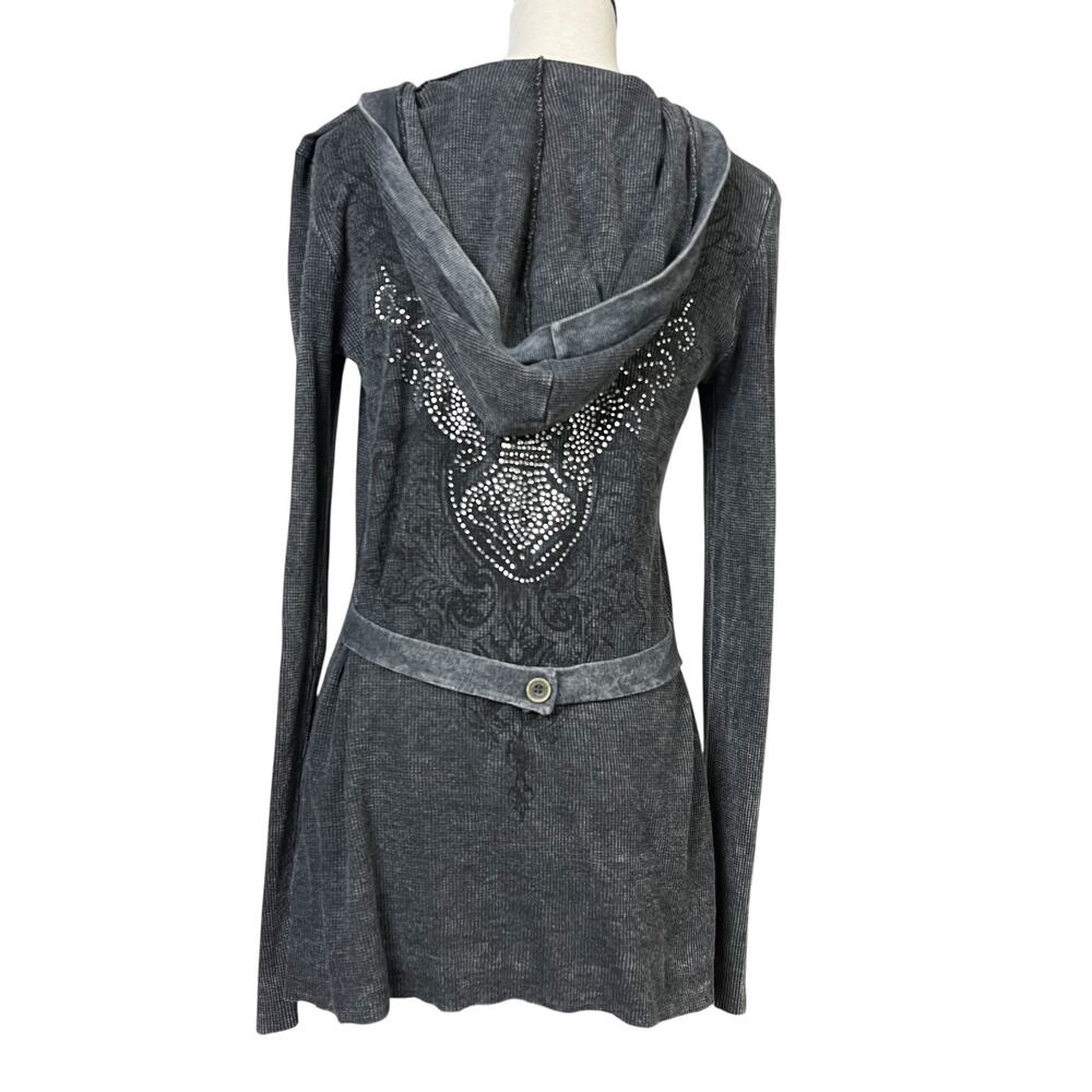 VOCAL California Hooded Cardigan Womens Medium Gray Rhinestone Thermal